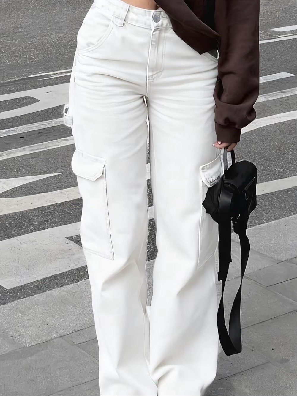 White Cargo Pants with Flap Pockets
